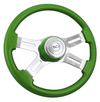 16" Steering Wheel - Painted Wood Rim, Chrome 4-Spoke w/ Slot Cut Outs, Matching Bezel, Chrome Horn Button - Logo