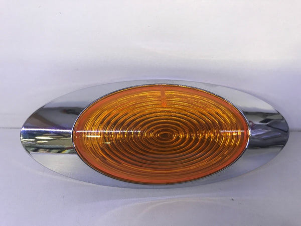thumbnail image 2 of 8x Amber Oval Signal Marker Lights With Chrome – 16 LEDs, Sealed, For Freightliner & Trucks 2 of 5