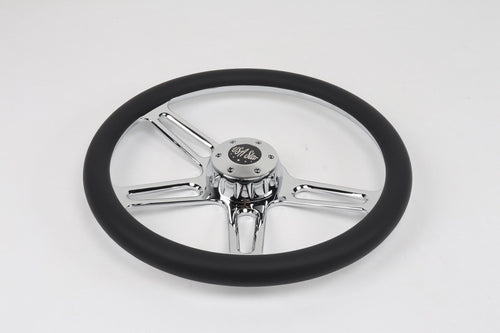 18” Steering Wheel Microfiber Chrome 4-Spoke w/ Slot Cut Outs Chrome Horn Button - Logo