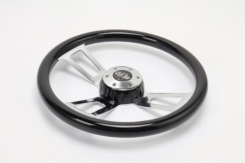 16" Steering Wheel Black Chrome 3-Spoke w/ Slot Cut Outs Chrome Horn Button - Logo
