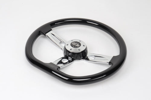 18” Steering Wheel Black Chrome 3-Spoke Chrome Horn Button -Logo