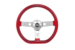 18” Steering Wheel Transparent Red Chrome 3-Spoke Chrome Horn Button -Logo