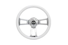 16" Steering Wheel White Chrome 3-Spoke w/ Slot Cut Outs Chrome Horn Button - Logo