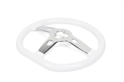18” Steering Wheel White Chrome 3-Spoke Chrome Horn Button -Logo