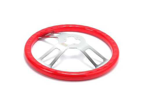 16" Steering Wheel Red Chrome 3-Spoke w/ Slot Cut Outs Chrome Horn Button - Logo
