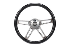 18” Steering Wheel Black Chrome 4-Spoke w/ Slot Cut Outs Chrome Horn Button - Logo