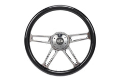 18” Steering Wheel Black Chrome 4-Spoke w/ Slot Cut Outs Chrome Horn Button - Logo