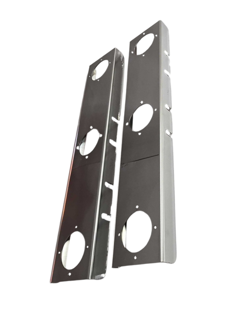 ( No Bulb ) Stainless Front Peterbilt 379/389 15" Air Cleaner Square Style Bracket w/ (3) WM Light Holes Evenly Spaced PAIR