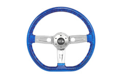 18” Steering Wheel Transparent Blue Chrome 3-Spoke Chrome Horn Butt