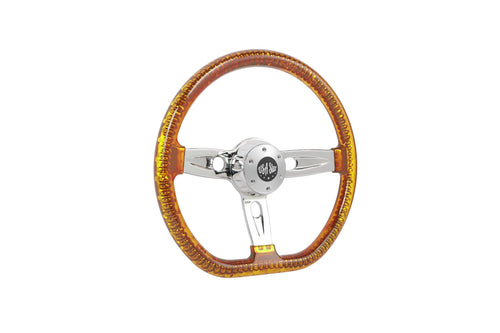 18” Steering Wheel Trasparent Yellow Chrome 3-Spoke Chrome Horn Bu