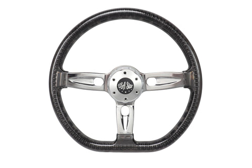 18” Steering Wheel Transparent Black Chrome 3-Spoke Chrome Horn Button -Logo