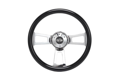 16" Steering Wheel Black Chrome 3-Spoke w/ Slot Cut Outs Chrome Horn Button - Logo
