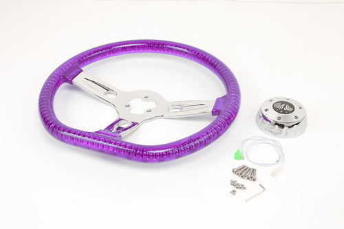 18” Steering Wheel Trasparent Purple Chrome 3-Spoke Chrome Horn But