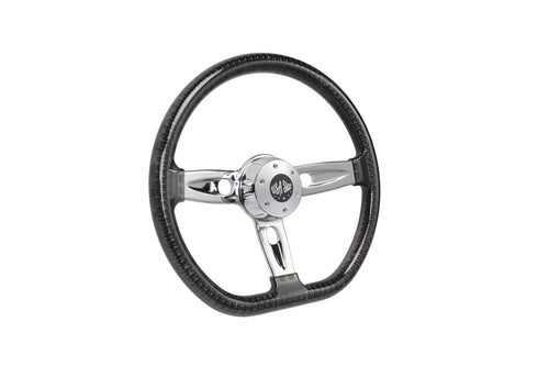 18” Steering Wheel Transparent Black Chrome 3-Spoke Chrome Horn Button -Logo