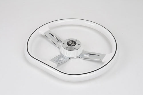 18” Steering Wheel White Chrome 3-Spoke Chrome Horn Button -Logo