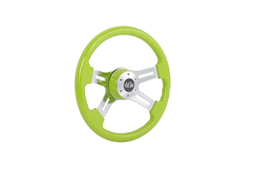 16" Steering Wheel Green Chrome 4-Spoke w/ Slot Cut Outs Chrome Horn Button - Logo