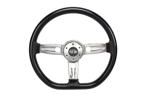18” Steering Wheel Black Chrome 3-Spoke Chrome Horn Button -Logo