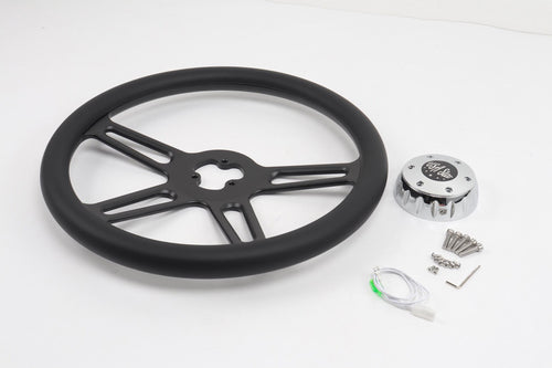 18” Steering Wheel Microfiber Black 4-Spoke w/ Slot Cut Outs Horn Button - Logo