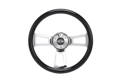 18” Steering Wheel Black Chrome 3-Spoke w/ Slot Cut Outs Chrome Horn Button Logo