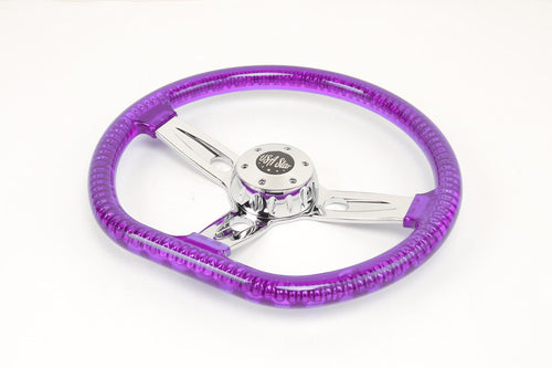 18” Steering Wheel Trasparent Purple Chrome 3-Spoke Chrome Horn But