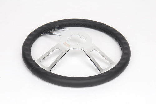 16" Steering Wheel Microfiber Chrome 3-Spoke w/ Slot Cut Outs Chrome Horn Button - Logo