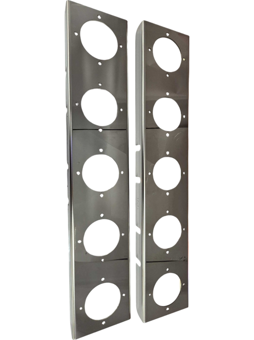 ( No Bulb ) Stainless Front Peterbilt 379/389 15" Air Cleaner Square Style Bracket w/ (3) WM Light Holes Evenly Spaced PAIR