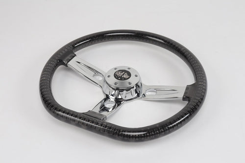 18” Steering Wheel Transparent Black Chrome 3-Spoke Chrome Horn Button -Logo