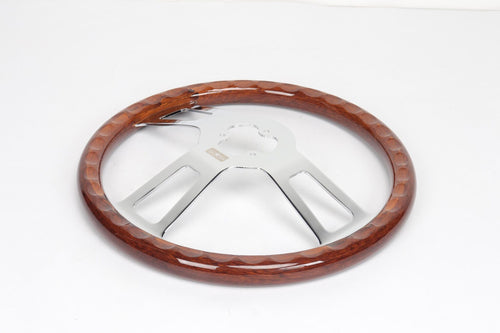 16" Steering Wheel Wood Chrome 3-Spoke w/ Slot Cut Outs Chrome Horn Button - Logo