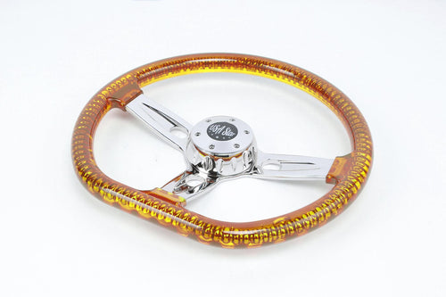 18” Steering Wheel Trasparent Yellow Chrome 3-Spoke Chrome Horn Bu