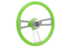 18" Steering Wheel Green Chrome 3-Spoke w/ Slot Cut Outs Chrome Horn Button Logo