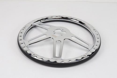 18” Steering Wheel Microfiber Chrome 4-Spoke w/ Slot Cut Outs Chrome Horn Button - Logo