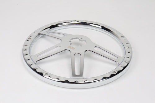 18” Steering Wheel WHITE Chrome 4-Spoke w/ Slot Cut Outs Chrome Horn Button - Logo