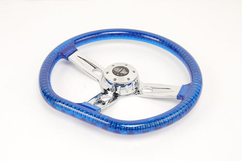 18” Steering Wheel Transparent Blue Chrome 3-Spoke Chrome Horn Butt
