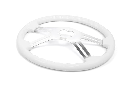 16" Steering Wheel White Chrome 4-Spoke w/ Slot Cut Outs Chrome Horn Button Logo
