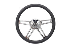 18” Steering Wheel Microfiber Chrome 4-Spoke w/ Slot Cut Outs Chrome Horn Button - Logo
