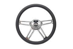 18” Steering Wheel Microfiber Chrome 4-Spoke w/ Slot Cut Outs Chrome Horn Button - Logo