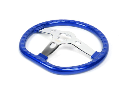 18” Steering Wheel Blue Chrome 3-Spoke Chrome Horn Button -Logo