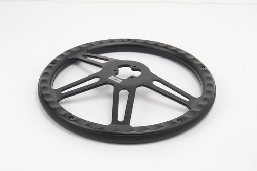 18” Steering Wheel Microfiber Black 4-Spoke w/ Slot Cut Outs Horn Button - Logo