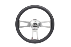 16" Steering Wheel Microfiber Chrome 3-Spoke w/ Slot Cut Outs Chrome Horn Button - Logo