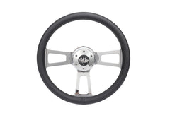 16" Steering Wheel Microfiber Chrome 3-Spoke w/ Slot Cut Outs Chrome Horn Button - Logo