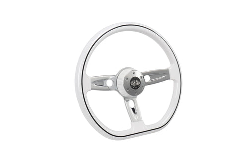 18” Steering Wheel White Chrome 3-Spoke Chrome Horn Button -Logo