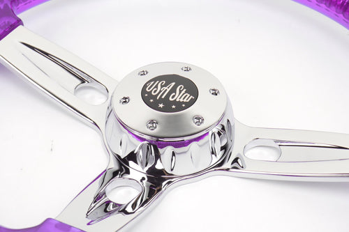 18” Steering Wheel Trasparent Purple Chrome 3-Spoke Chrome Horn But