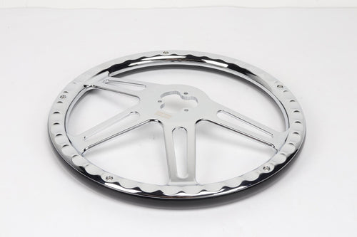 18” Steering Wheel Black Chrome 4-Spoke w/ Slot Cut Outs Chrome Horn Button - Logo