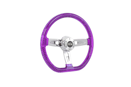 18” Steering Wheel Trasparent Purple Chrome 3-Spoke Chrome Horn But
