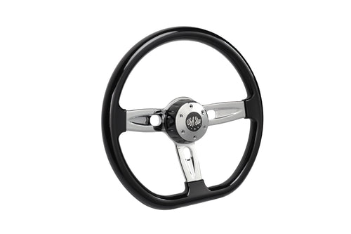 18” Steering Wheel Black Chrome 3-Spoke Chrome Horn Button -Logo