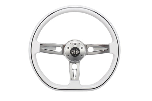 18” Steering Wheel White Chrome 3-Spoke Chrome Horn Button -Logo