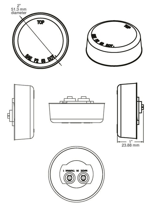 Yellow marker/clearance light, grommet mount 2" 12V