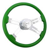 18" Painted Wood Rim, Chrome 4-Spoke w/ Slot Cut Outs, Chrome Bezel, Chrome Horn Button - Logo