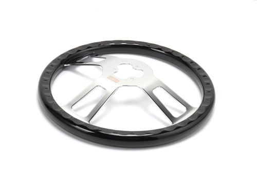 16" Steering Wheel Black Chrome 3-Spoke w/ Slot Cut Outs Chrome Horn Button - Logo