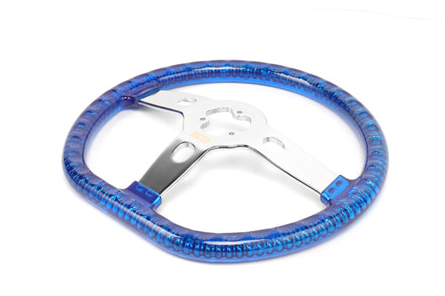 18” Steering Wheel Transparent Blue Chrome 3-Spoke Chrome Horn Butt